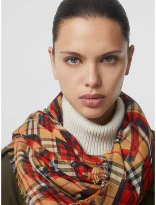 Burberry Graffiti Print Check Wool Silk Large Square Scarf - ShopStyle  Accessories