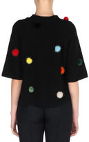 Thumbnail for your product : Fendi Elbow-Sleeve Ribbed Cashmere Sweater with Mink Pompoms
