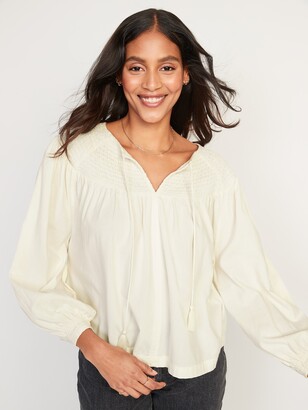 Old Navy Long-Sleeve Smocked Embroidered Poet Blouse for Women - ShopStyle  Tops
