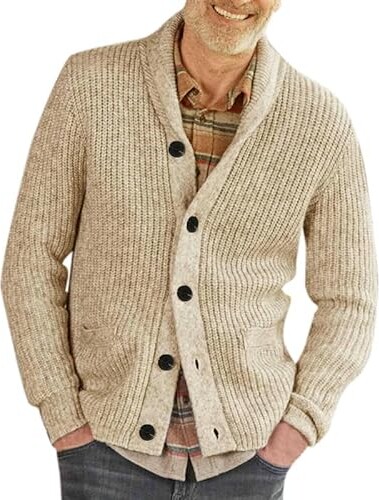 Cenlang Mens Casual Stand Collar Fleece Lined Cardigan Chunky V Neck ...