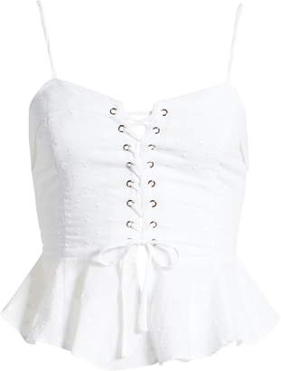 4SI3NNA the Label Thea Lace-Up Peplum Clip Dot Camisole