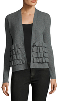 Thumbnail for your product : Qi Cashmere Ribbed Gathered Trim Cardigan