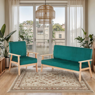 Truker 60" Velvet Sofa And Accent Chair For Living Room, Sofa Set Mid Century Modern Relaxing Armchair With Solid Wood Frame & Soft Cushion, Reading Leisure