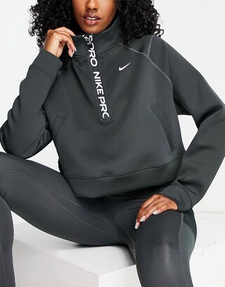 nike pro warm half zip top in black