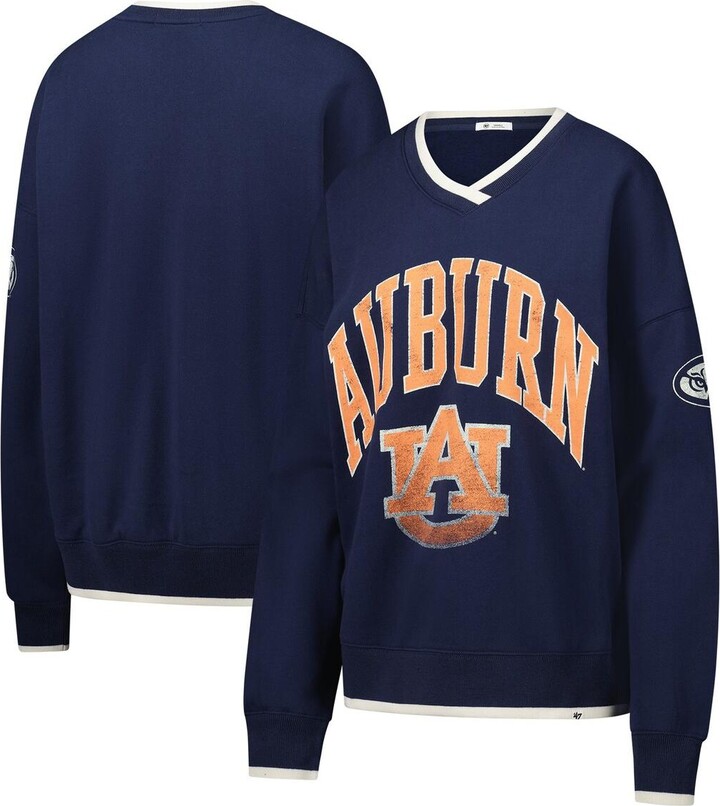 '47 Women's Navy Auburn Tigers Clubhouse Daze Eighties V-Neck Pullover Sweatshirt
