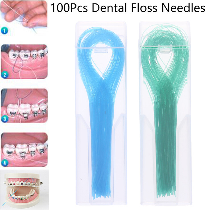 JCSYFAC 100Pcs Dental Floss Needles Threader Dental Traction Line Oral For Crown Brace Bridge Implant Hoop Threading Braces Traction