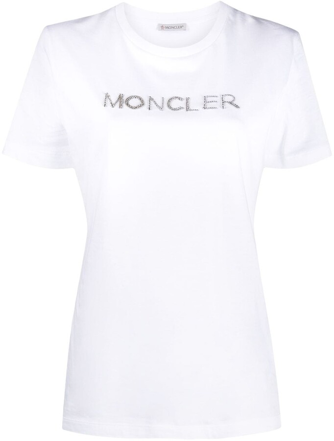 Moncler crystal-embellished logo T-shirt - ShopStyle