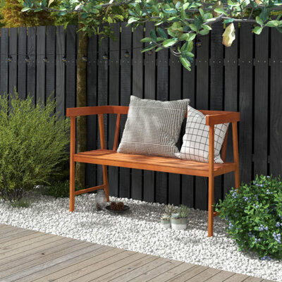 Red Barrel Studio Outdoor Eucalyptus Wood Bench with Backrest and Armrests