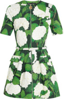 Thumbnail for your product : Oscar de la Renta Hydrangea-Print Belted Zip Front Cotton Twill Mini Dress