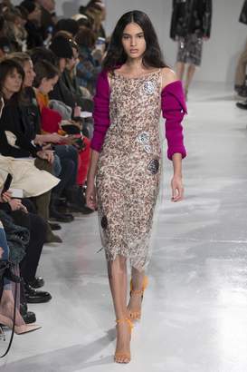 Calvin Klein Layered PVC and cupro slip dress