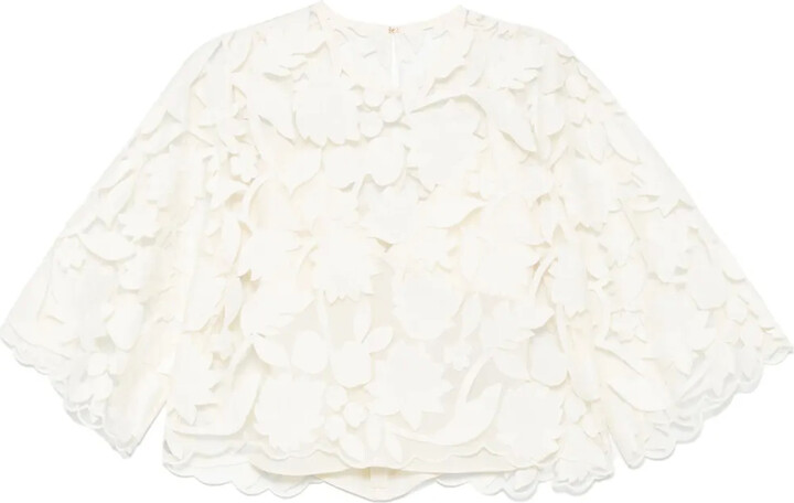 Elie Saab Tulle-Embroidered Blouse