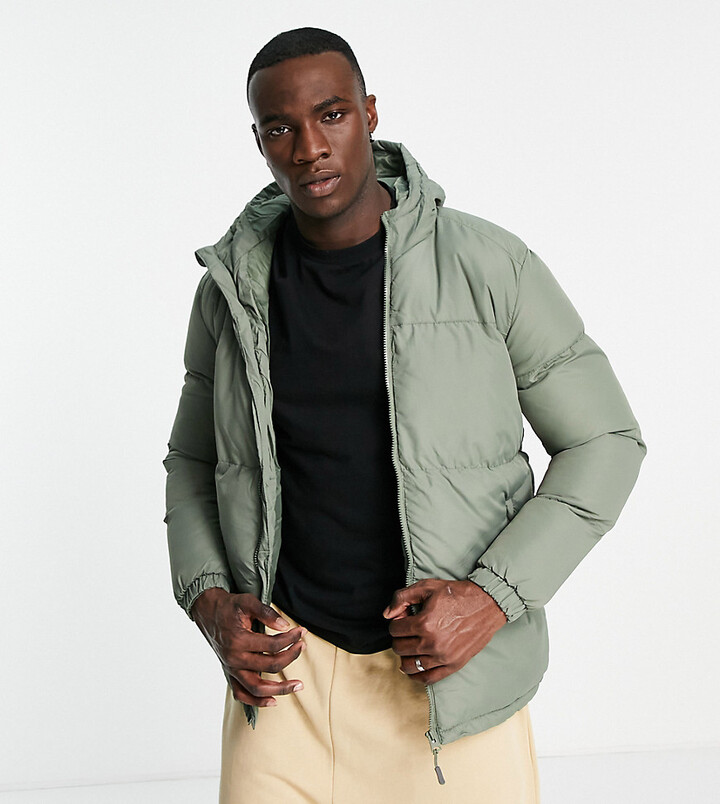 Brave Soul Tall puffer jacket with hood in sage - ShopStyle