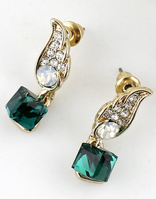 Green Gemstone Gold Diamond Wing Earrings