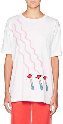 Valentino Lipstick-Print Crewneck Short-Sleeve Cotton T-Shirt