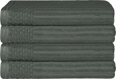 Blue Nile Mills PlushCottonRibbedCheckeredBorderMediumWeight4PieceBathTowelSetPine-BlueNileMills