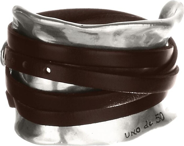 Uno de 50 UNOde50 Sterling Silver Plated Brown Leather Strap Bracelet