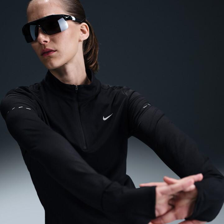 Nike Women's Swift Dri-FIT UV 1/4-Zip Running Top in Black | HQ0499-010