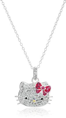 Hello Kitty Sanrio Sterling Pink and Clear Crystal Women's Pendant Necklace, 18"