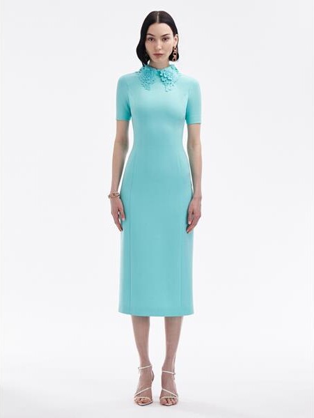 ODLR Floral Guipure Collar Midi Dress