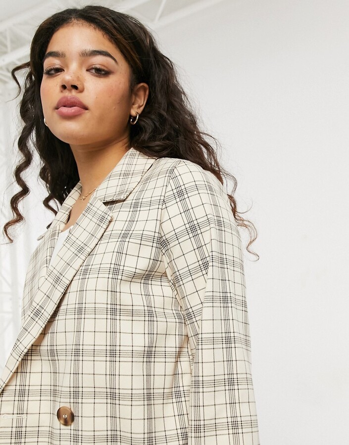 Monki Twiggy co-ord check double breasted blazer in beige - ShopStyle Plus  Size Jackets