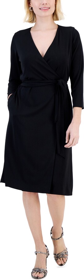 Alfani Petite Printed 3/4-Sleeve Wrap Dress, Created for Macy's