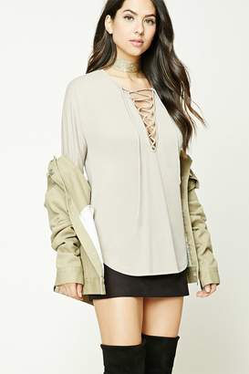 Forever 21 Lace-Up Dolphin Hem Top