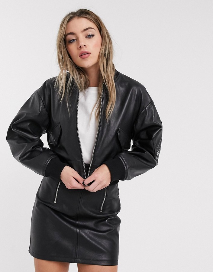 Lab Leather bomber leather jacket in black ShopStyle