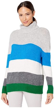 Vince Camuto Long Sleeve Color Block Turtleneck Sweater (Peacock) Women's Sweater