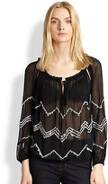 Thumbnail for your product : L'Agence Embellished Silk-Chiffon Peasant Blouse