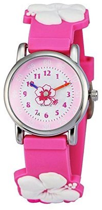 Zeiger New Fashion Children Kids Toddler Watches Girls Age 5 - 10 Time Teacher, Cartoon Character 3D Floral Silicone Band -Pink