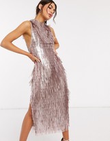 Thumbnail for your product : ASOS DESIGN all over fringe embellished midi dress