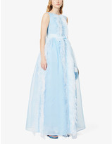 Thumbnail for your product : Huishan Zhang Beau feather-trimmed silk-blend gown