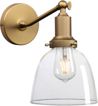 Industrial Vintage Slope Pole Wall Mount Single Sconce With 6.7" Oval Dome Clear Glass Shade Wall Sconce Light Lamp Fixture (Antique)