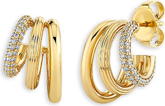 Sydney Evan 14K Yellow Gold Diamond Graduated Triple Hoop Earrings