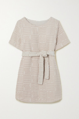 LUCY FOLK Belted Cotton-blend Terry Mini Dress - Ecru