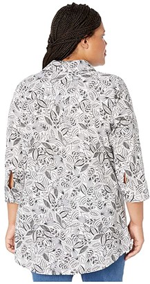 Foxcroft Plus Size Faith in Layered Leaves (Black) Women's Blouse