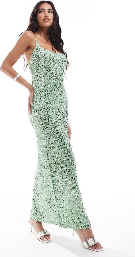 ASOS DESIGN sequin cami cross back maxi dress in mint ShopStyle - Main Image