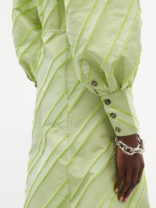 Ganni Striped V-neck Taffeta Midi Dress - Light Green - ShopStyle