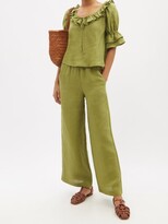 Thumbnail for your product : CASA RAKI Natalia Organic-linen Wide-leg Trousers - Green