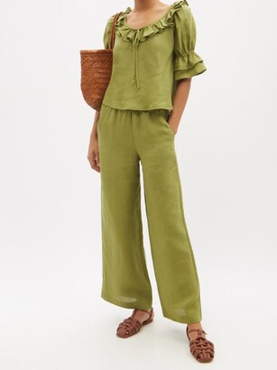 CASA RAKI Natalia Organic-linen Wide-leg Trousers - Green