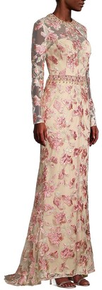 Mac Duggal Floral Embroidered Tulle Column Gown