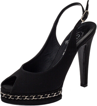 Chanel Black Fabric Slingback Platform Sandals Size 39 - ShopStyle