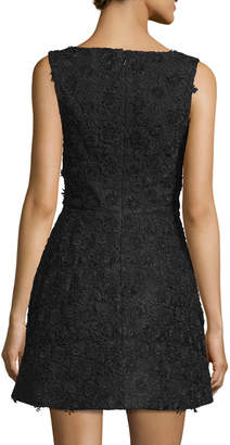 Monique Lhuillier Sleeveless Floral-Applique Mini Dress, Black