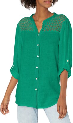 M Made in Italy Womens Button Down Shirt with Lace Detail 