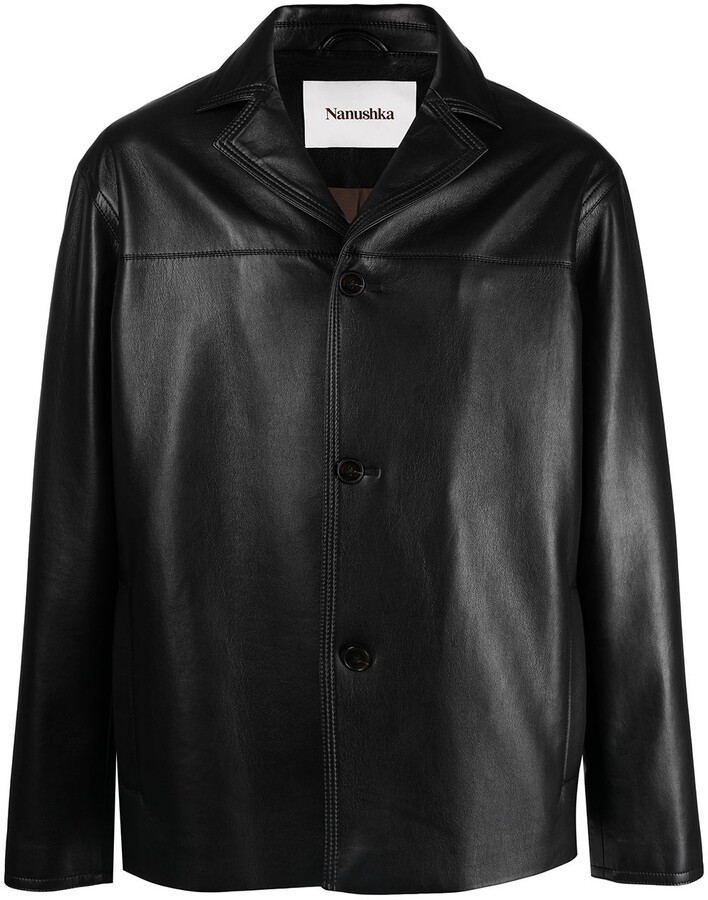 Nanushka Black Vegan Leather Hide Puffer Jacket - ShopStyle