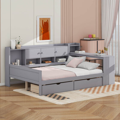 Cosmic Daybed With Storage 3 Cabinets And 2 Drawers, Study Desk And Built-In Bookshelf