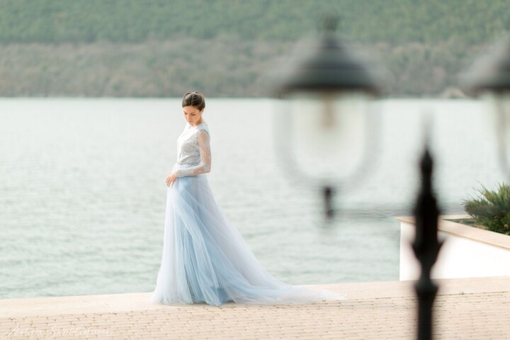 Blue Wedding Dress, Bridesmaid & White Light Blue Tulle 0019