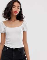 Thumbnail for your product : Monki broderie anglaise top with puff sleeves in white