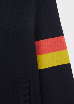 Paul Smith Dark Navy Knitted Wool Bomber Jacket With 'Artist Stripe' Sleeves