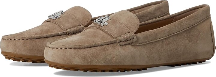 Lauren Ralph Lauren Barnsbury Suede Loafers Women's Flat Shoes Taupe Brown : 10 B - Medium Leather